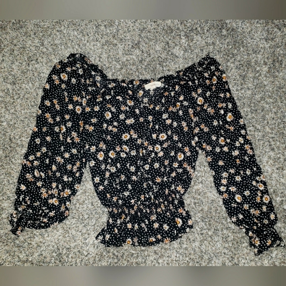 Rewind| Floral Peasant Boho Ruffled Smocked Rouched Waist Blouse